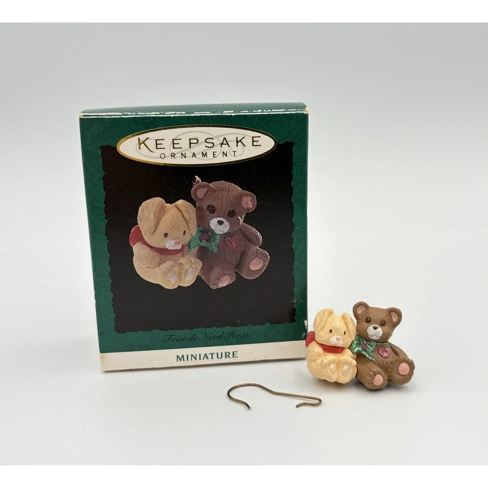 Hallmark Keepsake Ornament Friends Need Hugs Bear Bunny Miniature 1994 Vintage